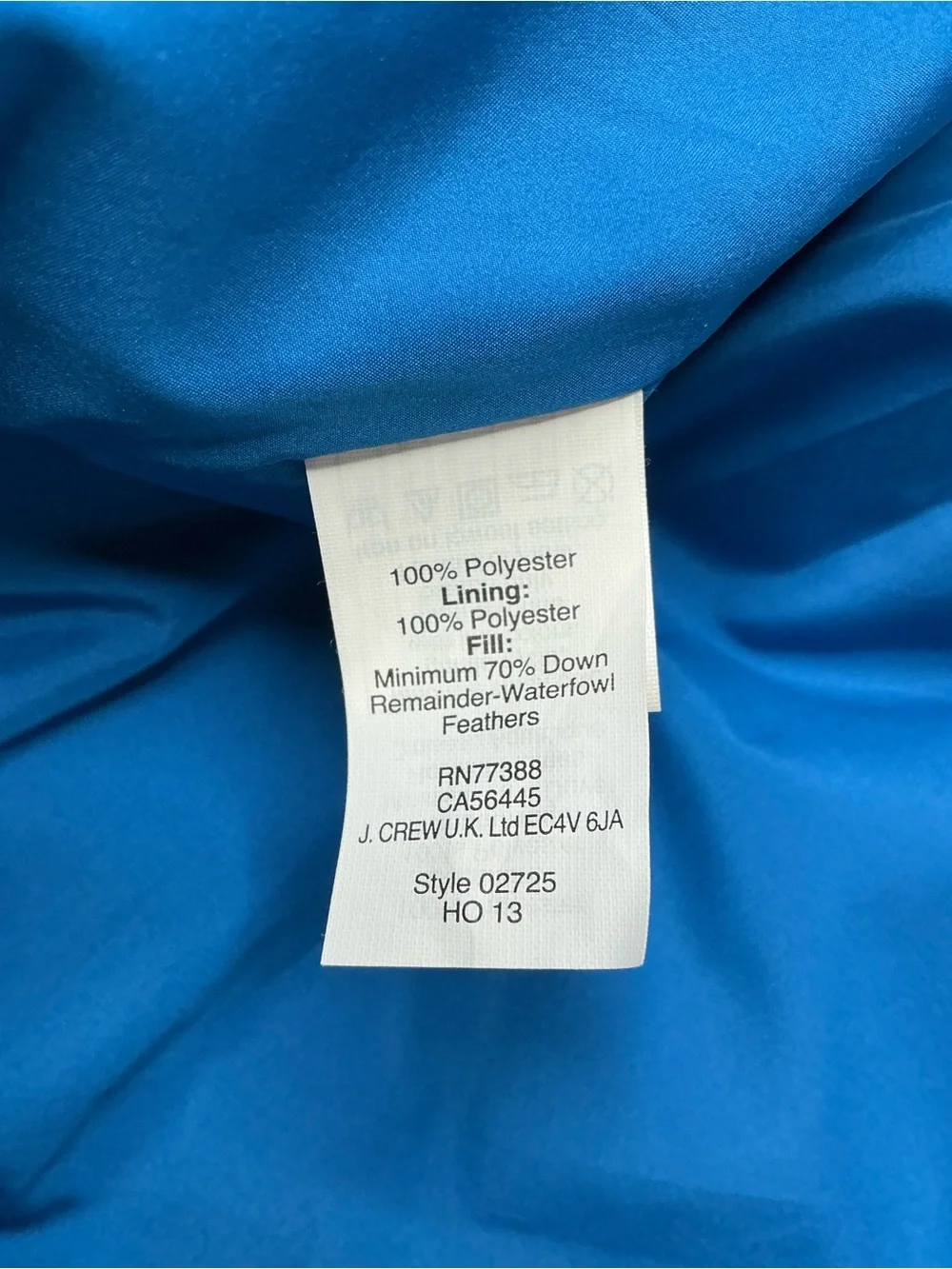 J.Crew Quilted Down Blue Puffer Vest 70% Down Style 02725 Size XL